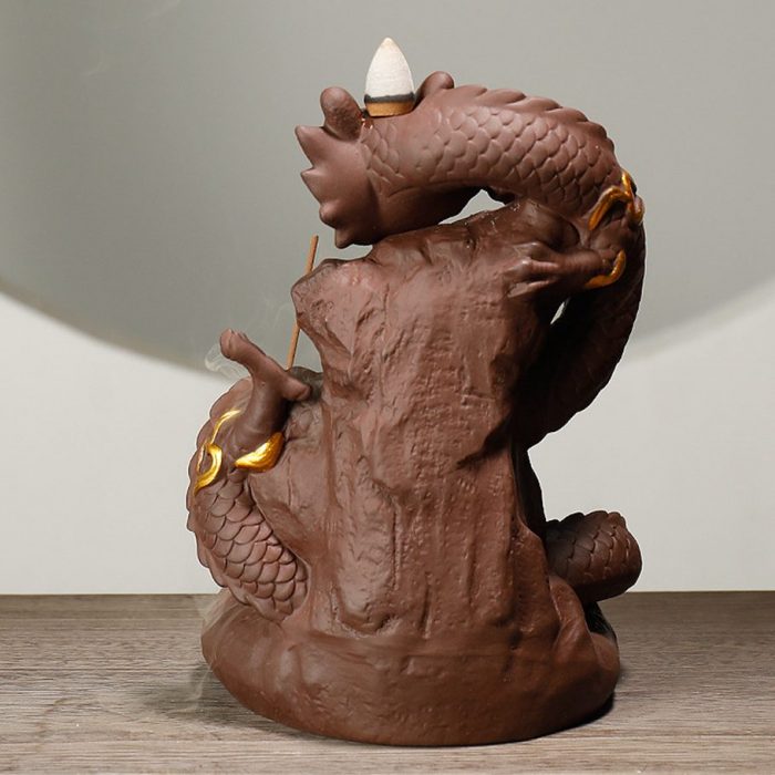 Porte Encens Dragon doré, fabriqué en céramique et disponible avec les encens en cônes et bâtons