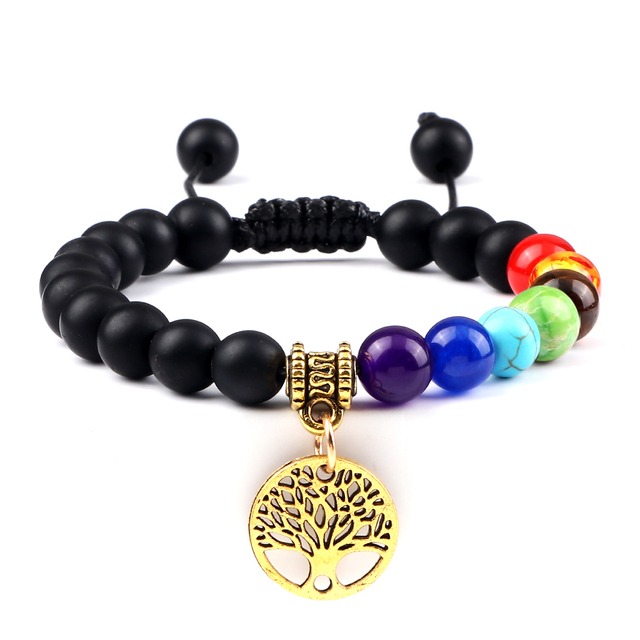 Bracelets arbre de vie Chakra Onyx Gold Double